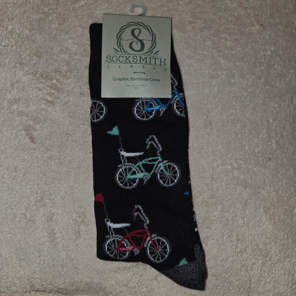 Socksmith Mens Retro Bikes Graphic Bamboo Crew Socks Black MBN3561-BLK 10-13
